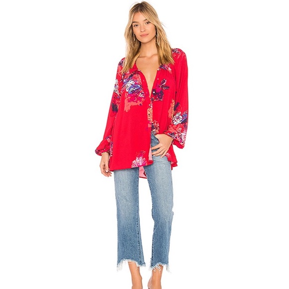 Free People Tops - Free People Red Floral Meadow Lark Blouse